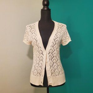New York & Company Cream Crochet Cardigan